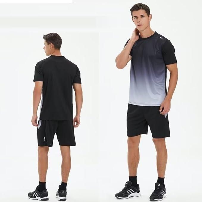 Men’s Jersey T-Shirt &amp; Bottom Set – Black Grey
