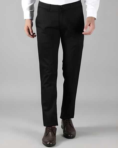 Polyester Blend Solid Slim Fit Men’s Formal Trousers – Black
