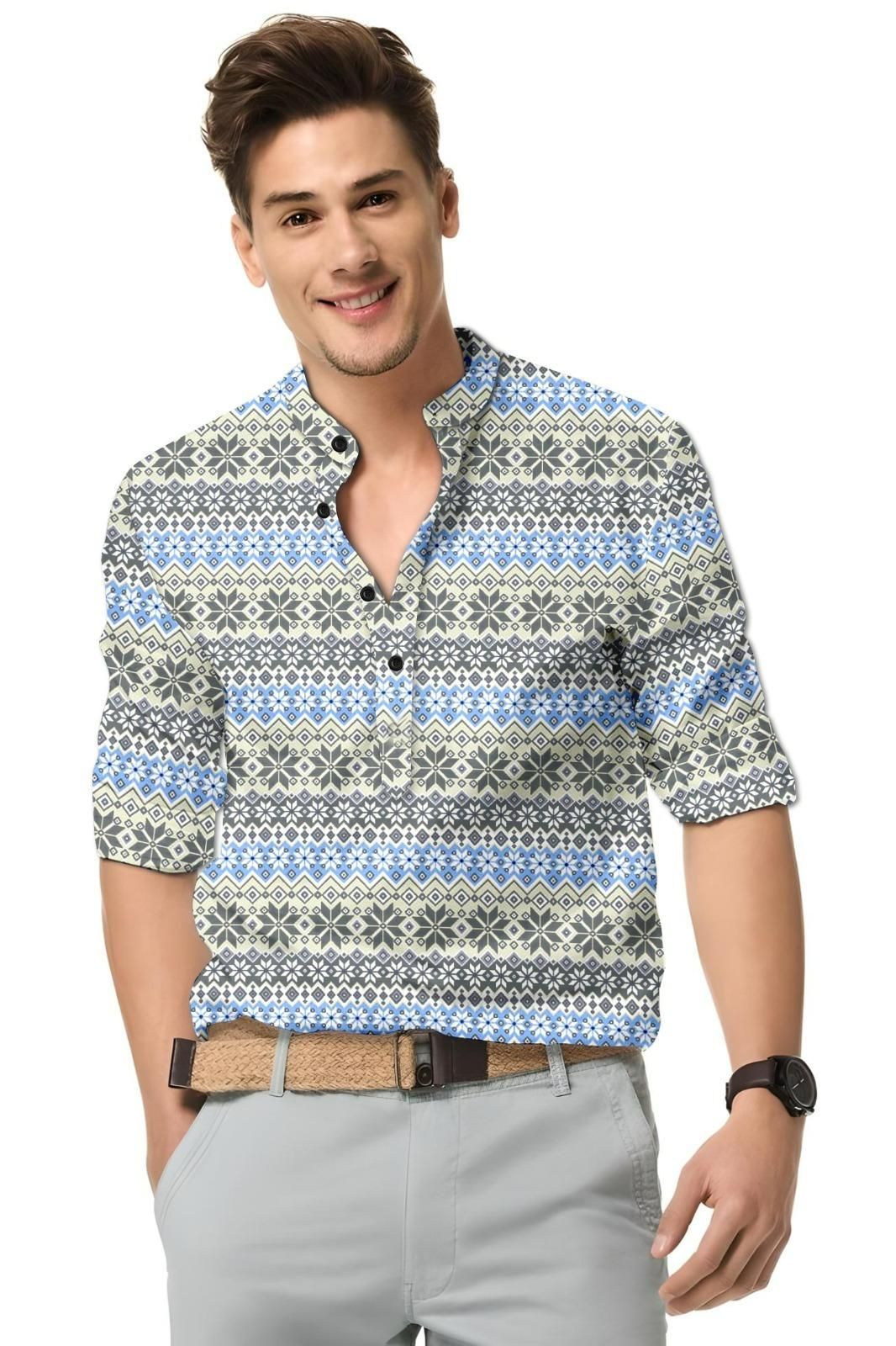 Men's Printed Spread Collar Casual Shirt – Multicolor