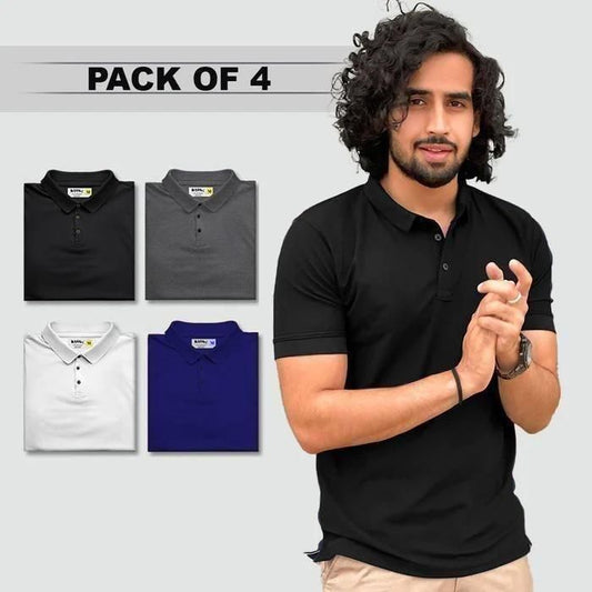 Poly Matte Solid Half Sleeves Men’s Polo T-Shirt – Pack of 4