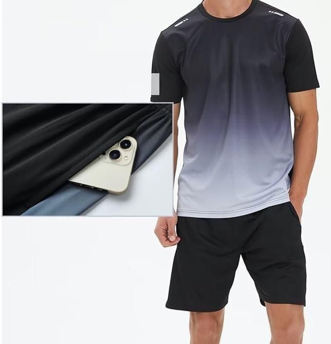 Men’s Jersey T-Shirt &amp; Bottom Set – Black Grey