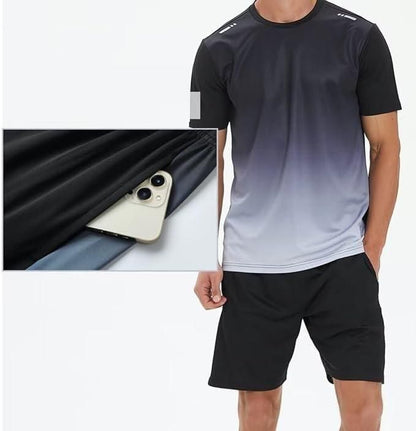 Men’s Jersey T-Shirt &amp; Bottom Set – Black Grey