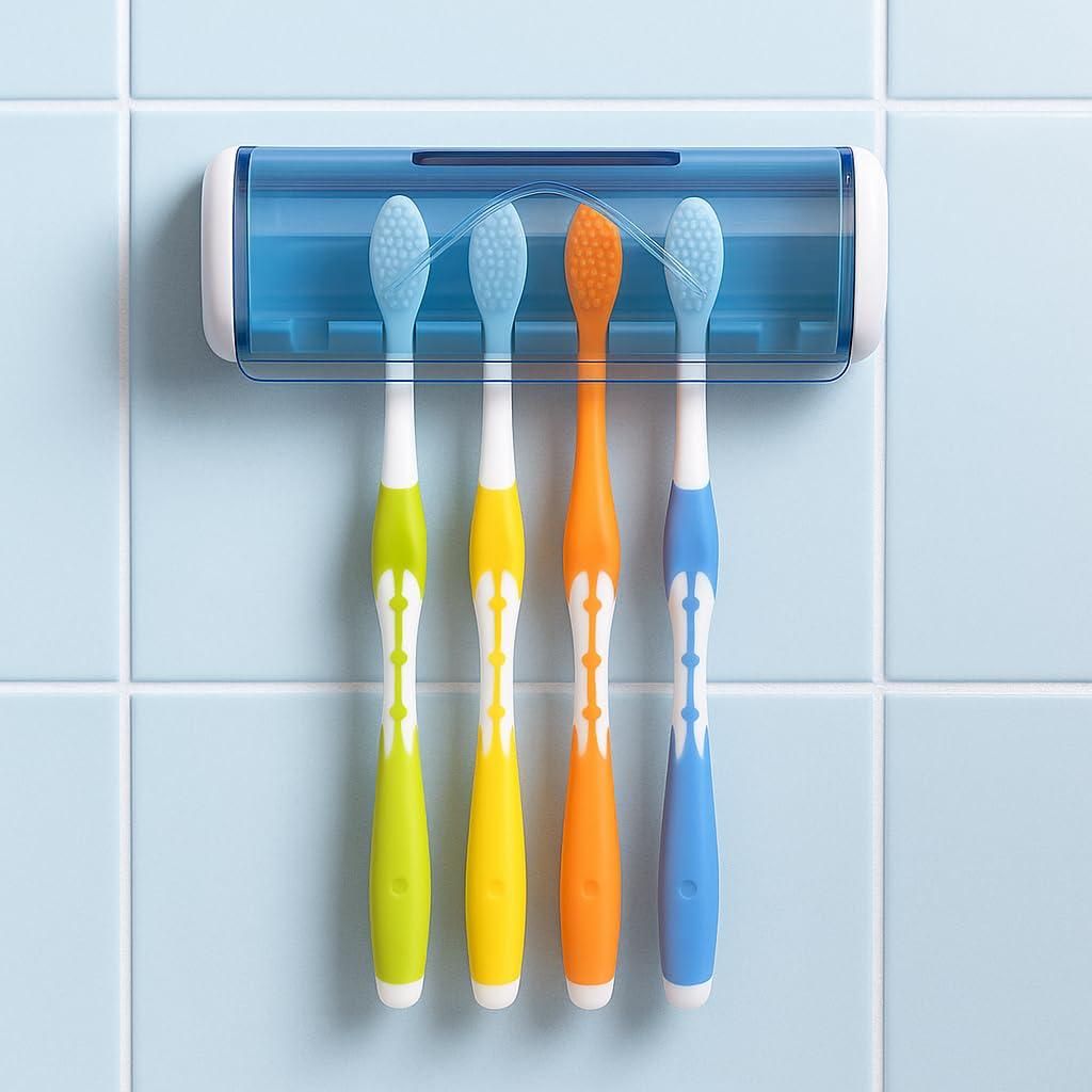 Foreign Holics Self-Adhesive Toothbrush Holder with Cover for Bathroom