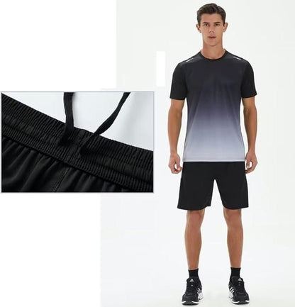 Men’s Jersey T-Shirt &amp; Bottom Set – Black Grey