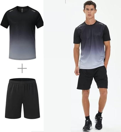 Men’s Jersey T-Shirt &amp; Bottom Set – Black Grey